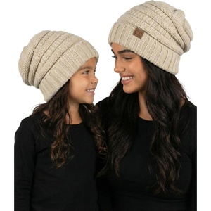 image:imageFunky Junque Mommy amp Me Beanie Set  Matching Knit Winter Hats for Baby Toddler Kids amp Moms Cute Family Beanies BundleAdult  Toddler  Oversized Beige 2 Pk