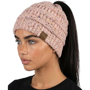 image:imageFunky Junque Ponytail Beanie for Women  Winter Hat Soft Stretch Cable Knit High Pony Tail Womens Running HatsA Confetti Indi Pink Design