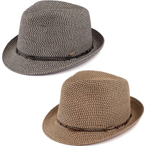 image:imageFunky Junque Short Brim Fedora Packable Sun Hat for Women2 Pack  Black  Brown Multi W Beaded Ropes