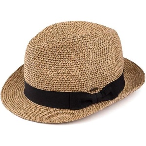 image:imageFunky Junque Short Brim Fedora Packable Sun Hat for WomenBrownNatural Mix W Black Band