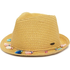 image:imageFunky Junque Short Brim Fedora Packable Sun Hat for WomenColored Tassel  Natural