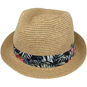 image:imageFunky Junque Short Brim Fedora Packable Sun Hat for WomenFloral Band  Natural