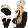image:imageFunky Junque Winter Hat and Gloves for Women  Oversized Winter Hat amp Gloves Cozy Knit Slouchy Beanie Set for Cold Weather2 Pack Black  Beige