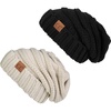 image:imageFunky Junque Slouchy Beanie for Women Winter Hat Warm Slouch Oversized Soft Chunky Cable Knit Beanies for Cold Weather2 Pack  Black  Beige