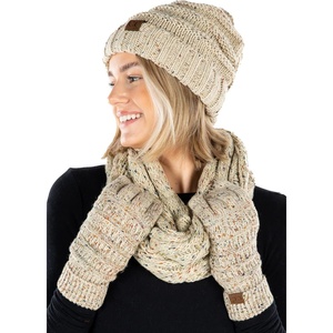 image:imageFunky Junque Hat Scarf Glove Set for Women  Matching Winter Set with Oversized Slouchy Beanie Infinity Scarf amp Cozy GlovesConfetti Oatmeal
