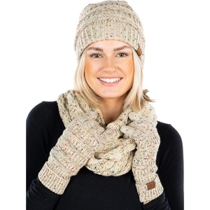 image:imageFunky Junque Hat Scarf Glove Set for Women  Matching Winter Set with Ribbed Knit Beanie Infinity Scarf amp Cozy GlovesA Confetti Oatmeal