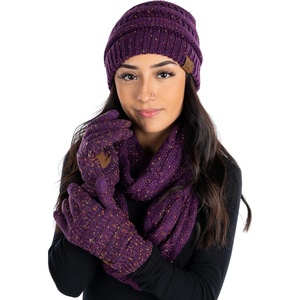 image:imageFunky Junque Hat Scarf Glove Set for Women  Matching Winter Set with Ribbed Knit Beanie Infinity Scarf amp Cozy GlovesConfetti Purple