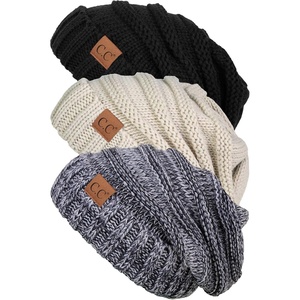 image:imageFunky Junque Slouchy Beanie for Women Winter Hat Warm Slouch Oversized Soft Chunky Cable Knit Beanies for Cold Weather3 Pack  Black  Beige  31