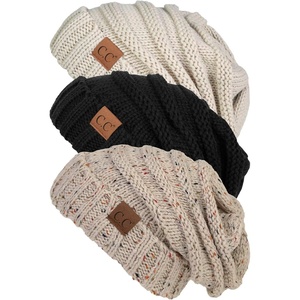 image:imageFunky Junque Slouchy Beanie for Women Winter Hat Warm Slouch Oversized Soft Chunky Cable Knit Beanies for Cold Weather3 Pack  Black  Beige  Confetti Oatmeal