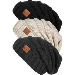 image:imageFunky Junque Slouchy Beanie for Women Winter Hat Warm Slouch Oversized Soft Chunky Cable Knit Beanies for Cold Weather3 Pack  Black  Beige  Melange Grey
