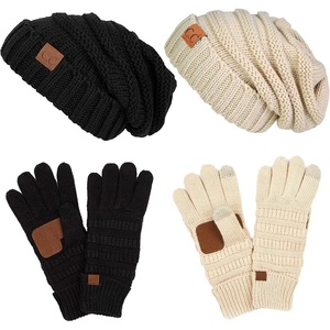 image:imageFunky Junque Winter Hat and Gloves for Women  Oversized Winter Hat amp Gloves Cozy Knit Slouchy Beanie Set for Cold Weather2 Pack Black  Beige