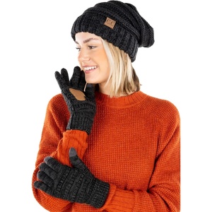 image:imageFunky Junque Winter Hat and Gloves for Women  Oversized Winter Hat amp Gloves Cozy Knit Slouchy Beanie Set for Cold WeatherAn Onyx Black