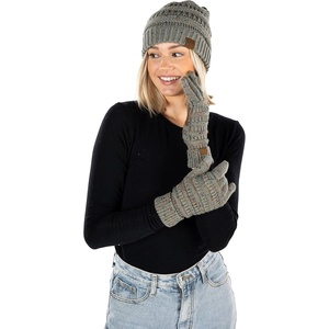 image:imageFunky Junque Womens Beanie amp Touchscreen Gloves Set  Soft 100 Acrylic Knit Winter Hat and Gloves Cozy Cold Weather GiftConfetti Dove Grey