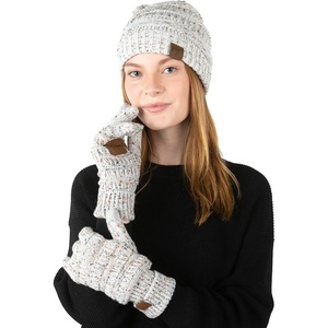 image:imageFunky Junque Womens Beanie amp Touchscreen Gloves Set  Soft 100 Acrylic Knit Winter Hat and Gloves Cozy Cold Weather GiftConfetti Ivory