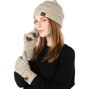 image:imageFunky Junque Womens Beanie amp Touchscreen Gloves Set  Soft 100 Acrylic Knit Winter Hat and Gloves Cozy Cold Weather GiftConfetti Oatmeal