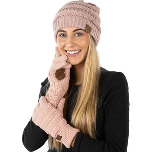 image:imageFunky Junque Womens Beanie amp Touchscreen Gloves Set  Soft 100 Acrylic Knit Winter Hat and Gloves Cozy Cold Weather GiftIndi Pink