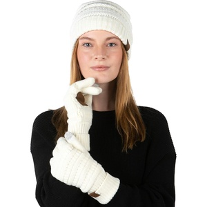 image:imageFunky Junque Womens Beanie amp Touchscreen Gloves Set  Soft 100 Acrylic Knit Winter Hat and Gloves Cozy Cold Weather GiftIvory