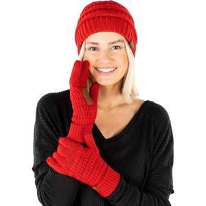 image:imageFunky Junque Womens Beanie amp Touchscreen Gloves Set  Soft 100 Acrylic Knit Winter Hat and Gloves Cozy Cold Weather GiftRed