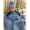 image:imageSoft Baby Blanket  Ribbed Knit  IvoryDiagonal Basketweave Pattern  Lavender