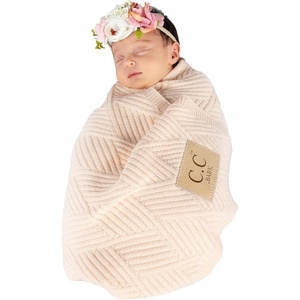 image:imageSoft Baby Blanket  Ribbed Knit  IvoryDiagonal Basketweave Pattern  Beige