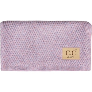image:imageSoft Baby Blanket  Ribbed Knit  IvoryDiagonal Basketweave Pattern  Lavender