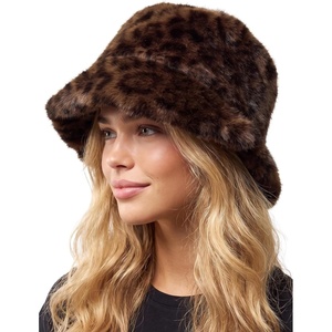 image:imageFunky Junque Fuzzy Furry Winter Bucket Hats for Women Warm Faux Fur CapLeopard  Brown