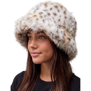 image:imageFunky Junque Fuzzy Furry Winter Bucket Hats for Women Warm Faux Fur CapSnow Leopard  Ivory