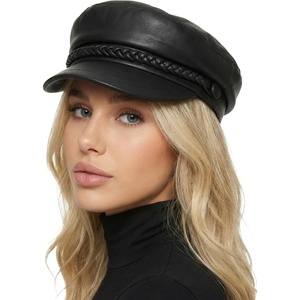 image:imageFunky Junque Greek Fisherman Newsboy Cap Cotton Captains Bakerboy HatLeather  Black