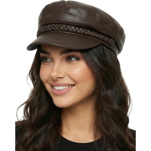image:imageFunky Junque Greek Fisherman Newsboy Cap Cotton Captains Bakerboy HatLeather  Brown