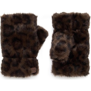 image:imageFunky Junque Womens Faux Fur Fingerless Mittens Fleece Lined Winter GlovesLeopard Brown