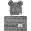 Ribbed Knit - Double Pom - Heather Grey