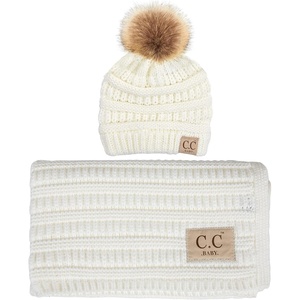image:imageFunky Junque Baby Blanket amp Beanie Set  Leopard Print  Single Pom  LatteRibbed Knit  1 Fur Pom  White