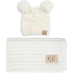 image:imageFunky Junque Baby Blanket amp Beanie Set  Leopard Print  Single Pom  LatteRibbed Knit  Double Pom  Ivory