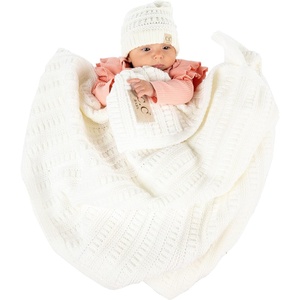 image:imageFunky Junque Baby Blanket amp Beanie Set  Leopard Print  Single Pom  LatteRibbed Knit  No Pom  Ivory