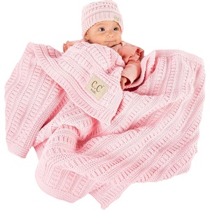 image:imageFunky Junque Baby Blanket amp Beanie Set  Leopard Print  Single Pom  LatteRibbed Knit  No Pom  Pale Pink