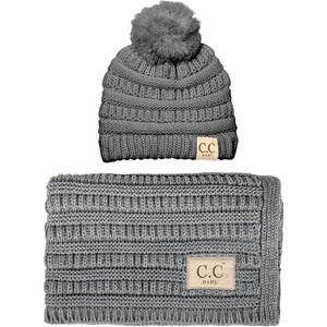 image:imageFunky Junque Baby Blanket amp Beanie Set  Leopard Print  Single Pom  LatteRibbed Knit  Single Pom  Heather Grey