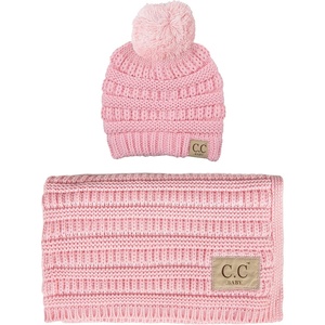 image:imageFunky Junque Baby Blanket amp Beanie Set  Leopard Print  Single Pom  LatteRibbed Knit  Single Pom  Pale Pink