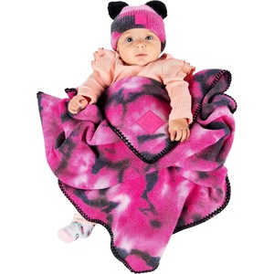 image:imageFunky Junque Baby Blanket amp Beanie Set  Leopard Print  Single Pom  LatteTie Dye  Double Pom  BlackHot Pink