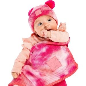 image:imageFunky Junque Baby Blanket amp Beanie Set  Leopard Print  Single Pom  LatteTie Dye  Double Pom  FuchsiaPink