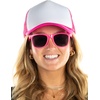 image:imageFunky Junque Blank Mesh Foam Lightweight Snapback Trucker HatHat Hot PinkWhite  Sunglasses Hot Pink