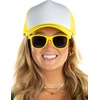 image:imageFunky Junque Blank Mesh Foam Lightweight Snapback Trucker HatHat YellowWhite  Sunglasses Yellow