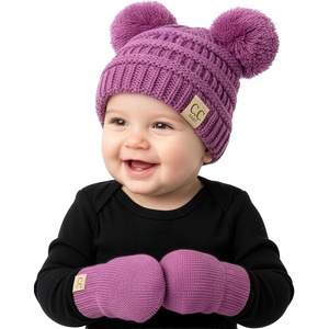 image:imageFunky Junque Baby Double Faux Fur Pom Pom Beanie amp Mittens Set  Newborn Infant 09 Months Winter Hat with Soft Lined MittensLavender 09 Months