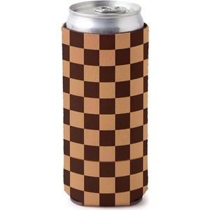 image:imageSlim Can Cooler  5 Pk  Game Day WhiteGreenChecker Print  BeigeBrown
