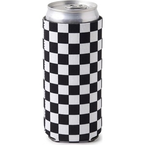 image:imageSlim Can Cooler  5 Pk  Game Day WhiteGreenChecker Print  BlackWhite