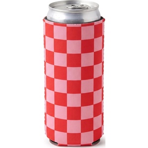 image:imageSlim Can Cooler  5 Pk  Game Day WhiteGreenChecker Print  PinkRed