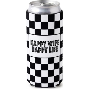 image:imageSlim Can Cooler  5 Pk  Game Day WhiteGreenHappy Wife Happy Life  BlackWhite Checker Print