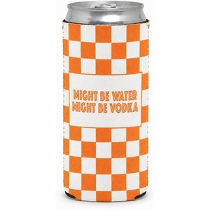 image:imageSlim Can Cooler  5 Pk  Game Day WhiteGreenMight Be Water Might Be Vodka  OrangeWhite Checker Print