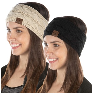 image:imageFunky Junque Exclusives Womens Headwrap and Ear Warmer  Taupe  Crochet2 Pack Black  Beige