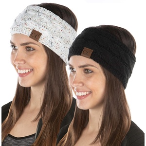 image:imageFunky Junque Exclusives Womens Headwrap and Ear Warmer  Taupe  Crochet2 Pack Black  Confetti Ivory