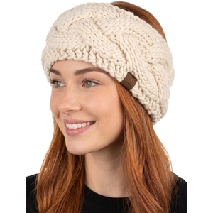 image:imageFunky Junque Exclusives Womens Headwrap and Ear Warmer  Taupe  CrochetBeige  Braided Chunky Knit